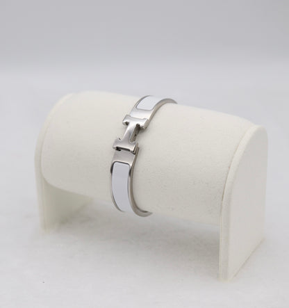 Medium Polished Silver & White Enamel Bracelet