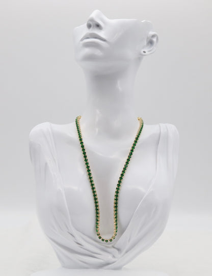 Emerald Green Tennis Necklace – Gold Tone Sparkle Chain