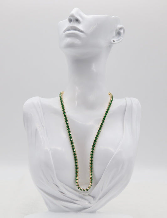 Emerald Green Tennis Necklace – Gold Tone Sparkle Chain