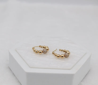 Golden Beaded Hoop Earrings with Pave Accent
