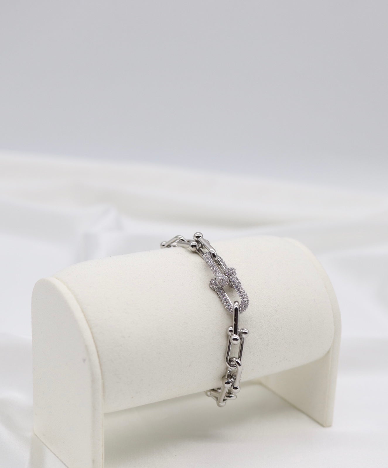 Silver Pavé Link Chain Bracelet