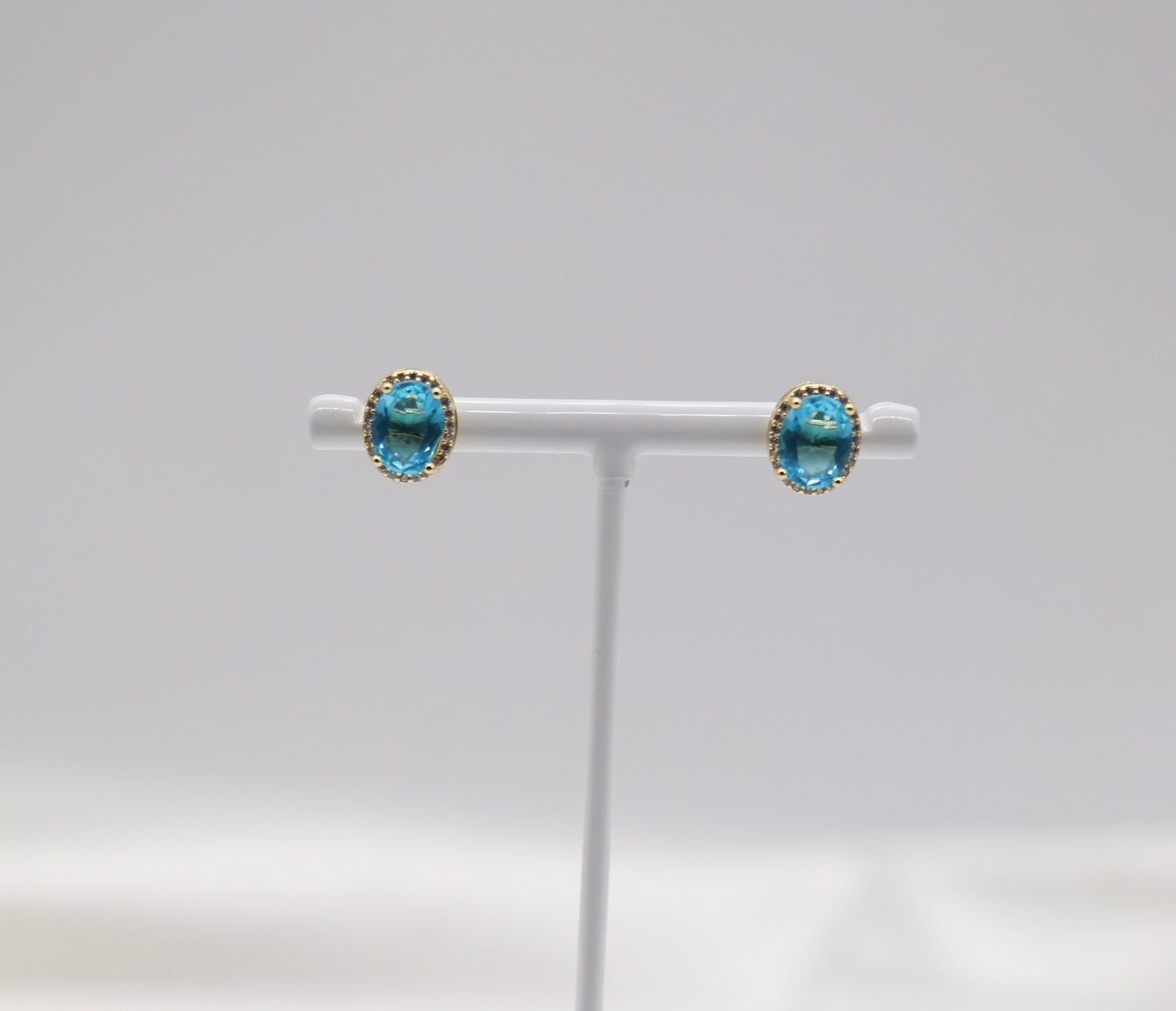 Aqua Blue Cubic Zirconia Gold Post Style Earrings