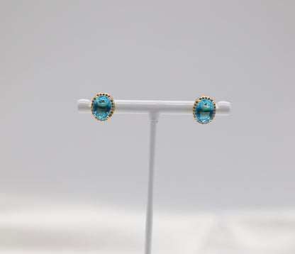 Aqua Blue Cubic Zirconia Gold Post Style Earrings