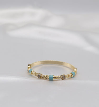 Turquoise Enamel & Crystal Gold Beaded Bangle Bracelet