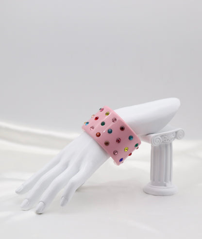Pink Multicolor Crystal Wide Acrylic Cuff Bracelet