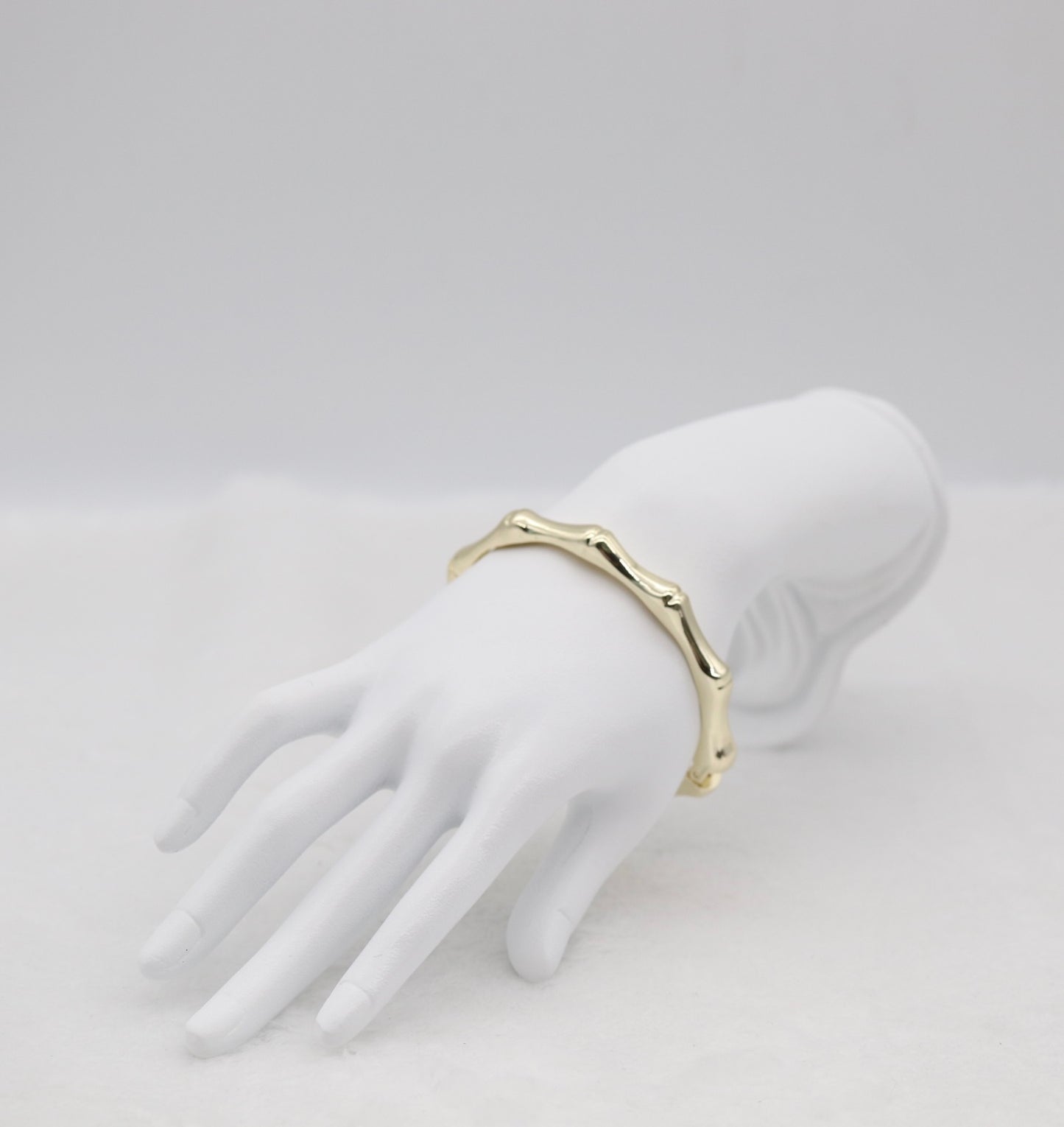 Gold Bamboo-Style Hinged Bangle Bracelet