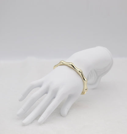 Gold Bamboo-Style Hinged Bangle Bracelet