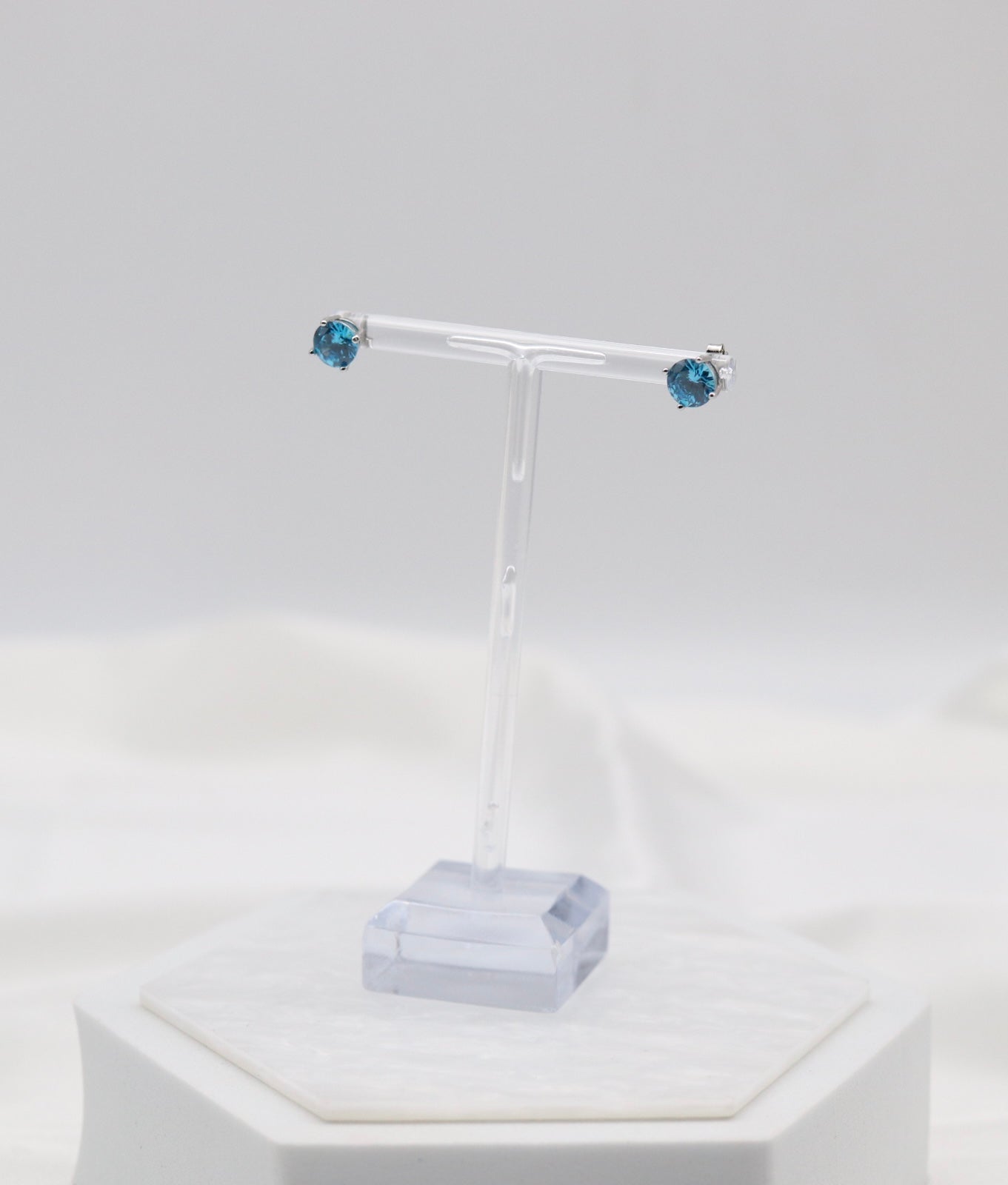 Teal Blue Crystal Stud Earrings – Small Round Solitaire Studs