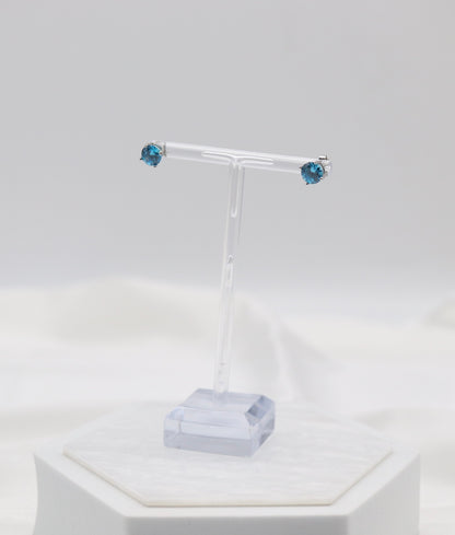 Teal Blue Crystal Stud Earrings – Small Round Solitaire Studs