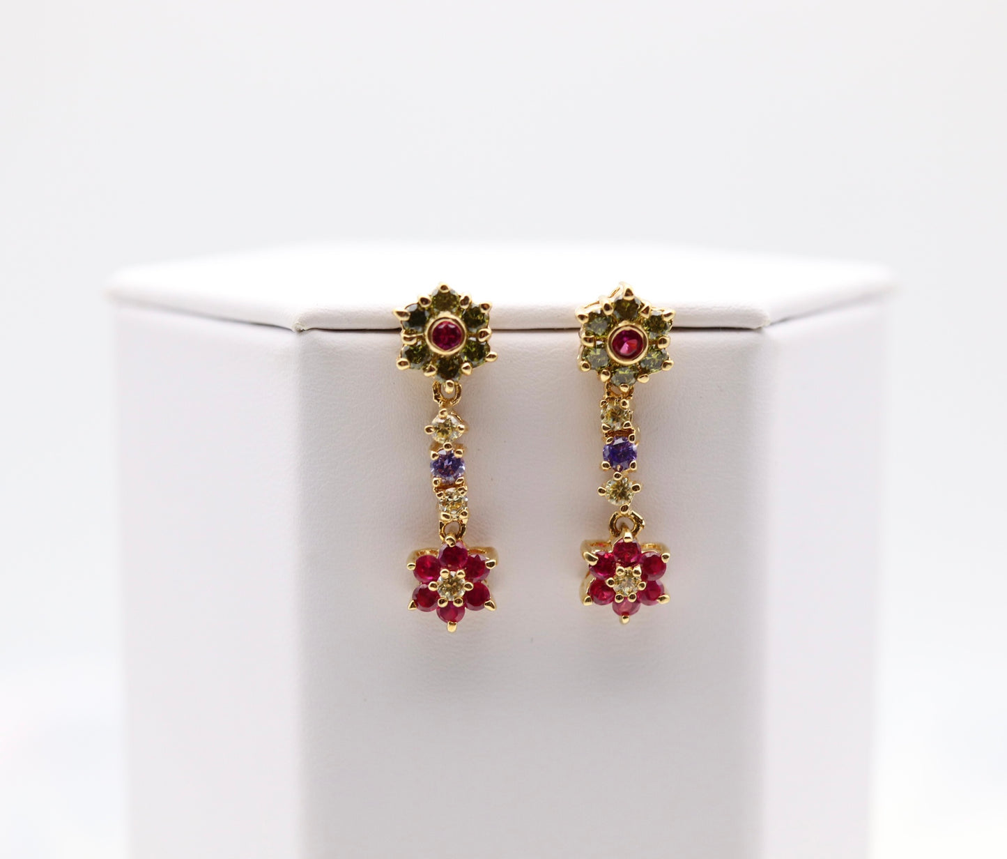 AA Grade CZ Multi-Stone Color Dangling Earrings