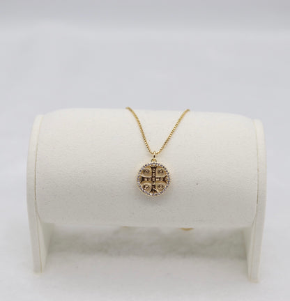 Gold Cross Medallion Necklace – Crystal Accent Round Pendant