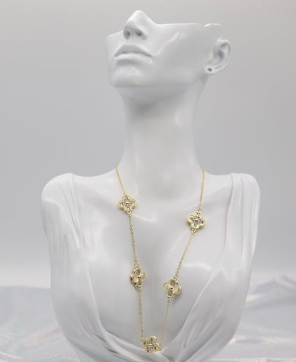 Gold CZ Clover Station Necklace