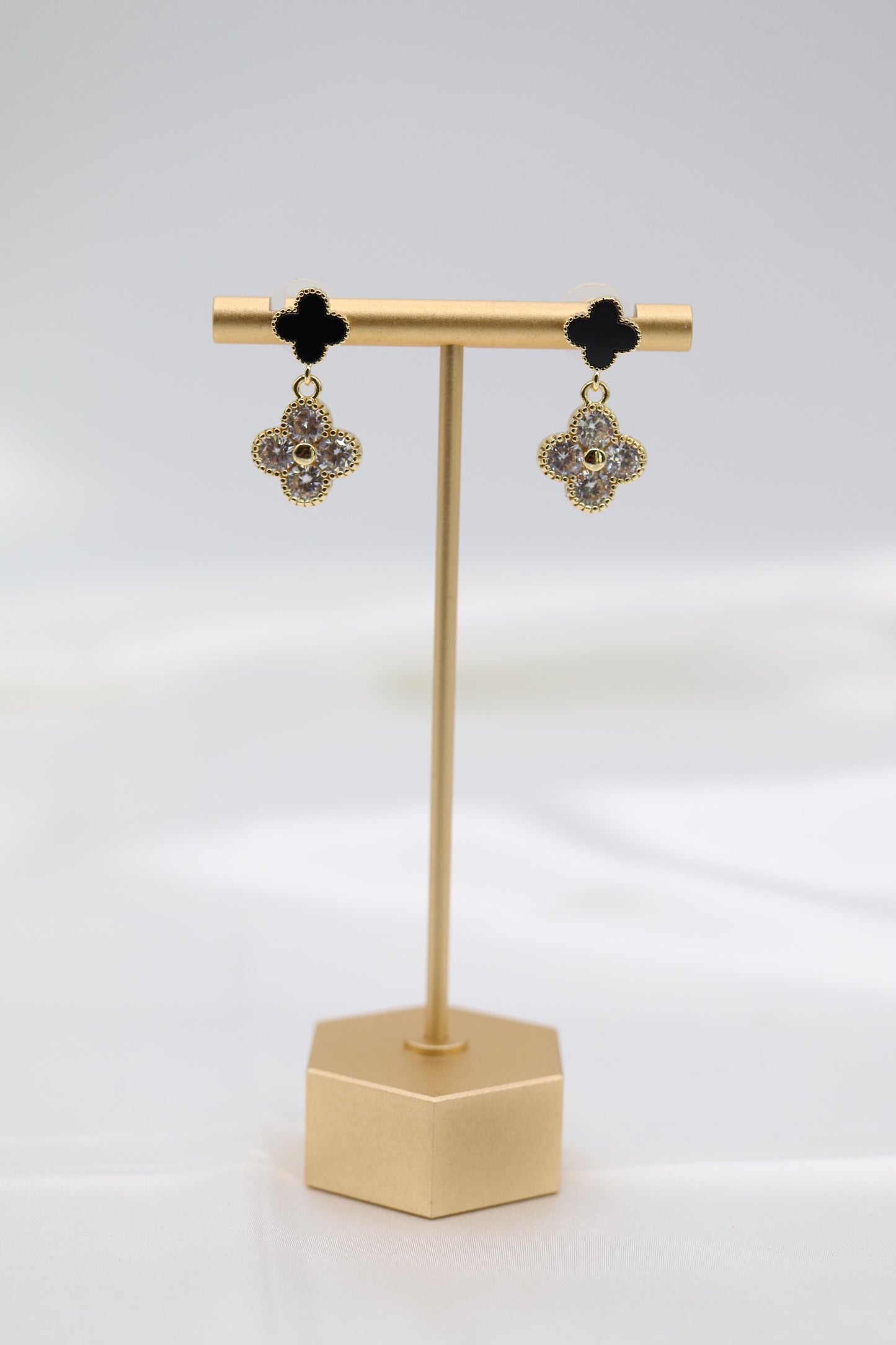 Black and Gold CZ Clover Earrings