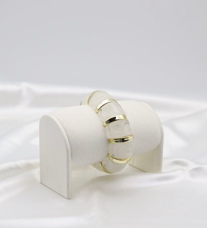 Pearl White Marble Stretch Bracelet with Polished Gold Accents