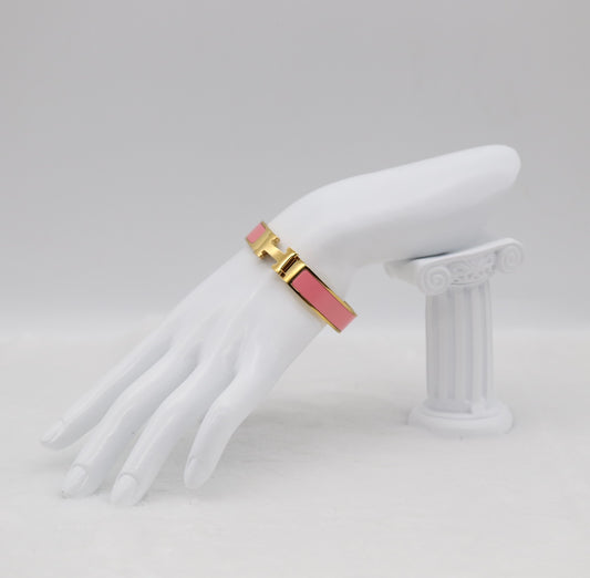 Blush Pink Enamel “H” Bracelet – Gold Tone