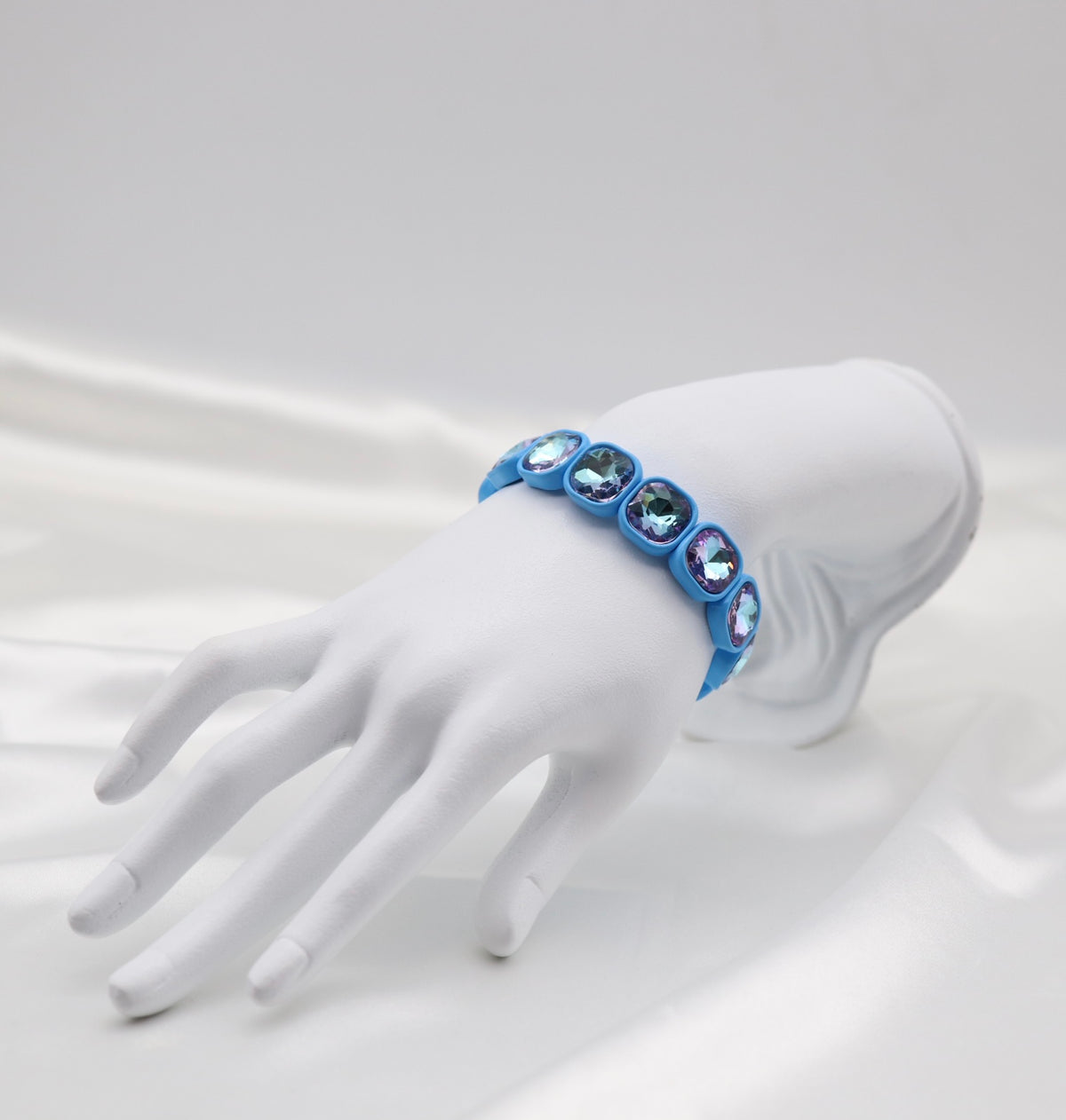 Blue Iridescent Crystal Stretch Statement Bracelet