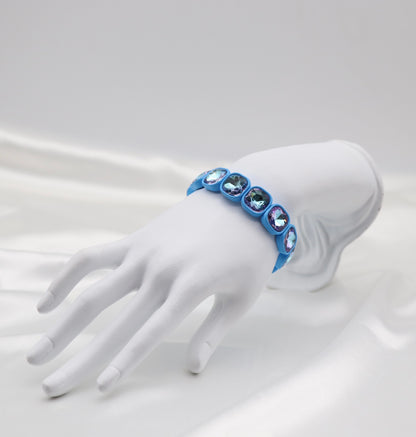 Blue Iridescent Crystal Stretch Statement Bracelet