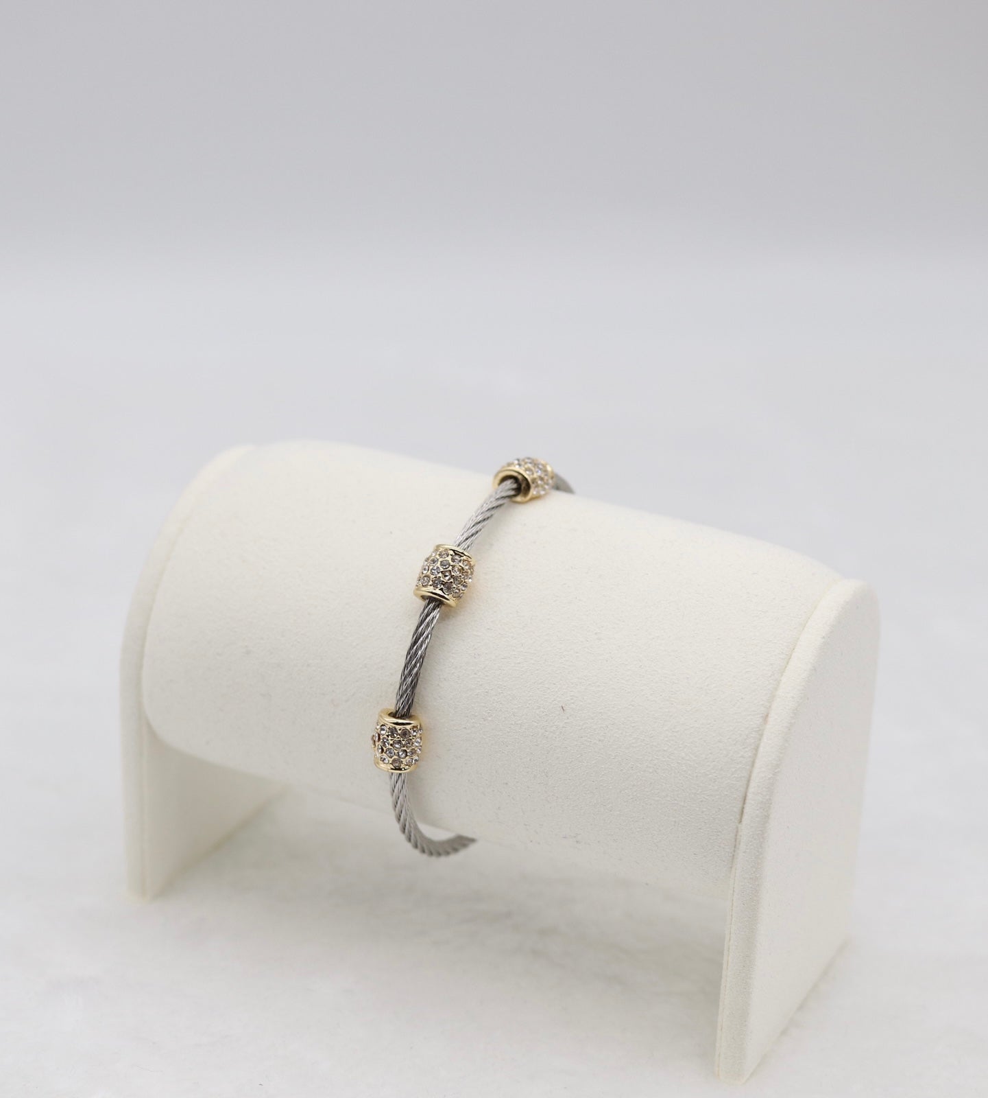 Two-Tone Cable Cuff Bracelet with Gold Crystal Accents