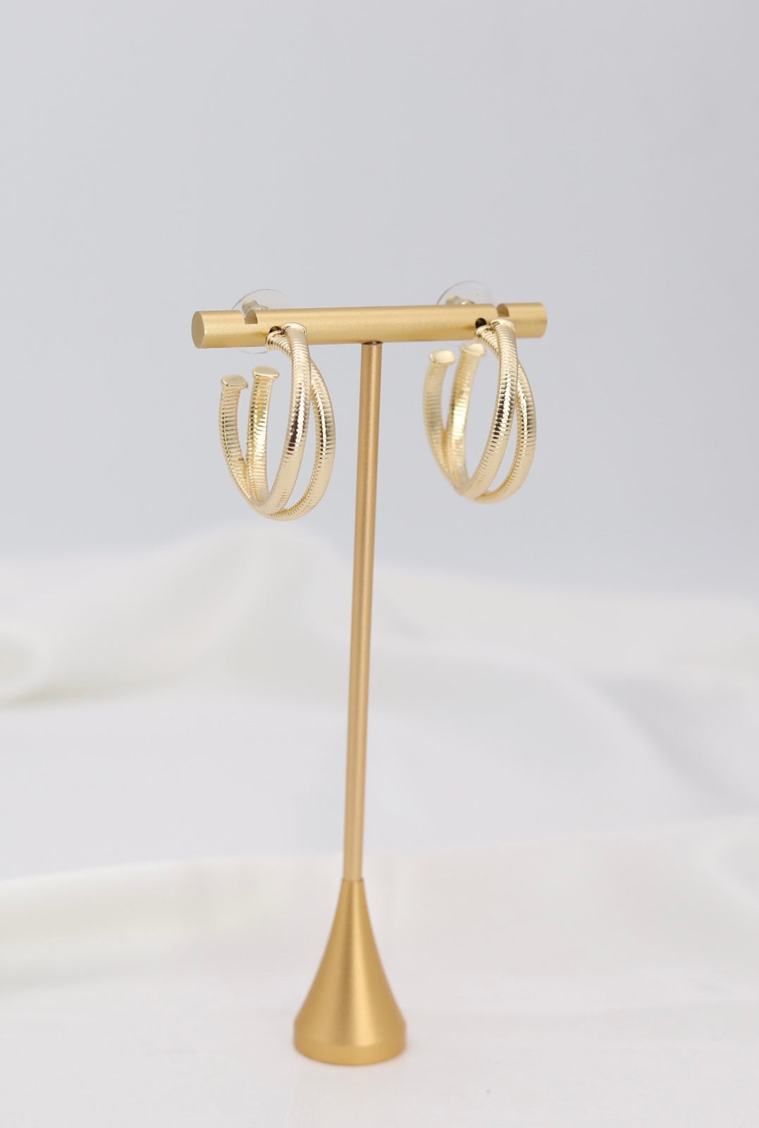 Layered Gold Hoop Earrings – Double Band Ribbed Hoops