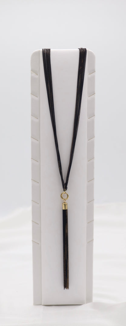Black Multi-Strand Chain Tassel Necklace with Gold Accents