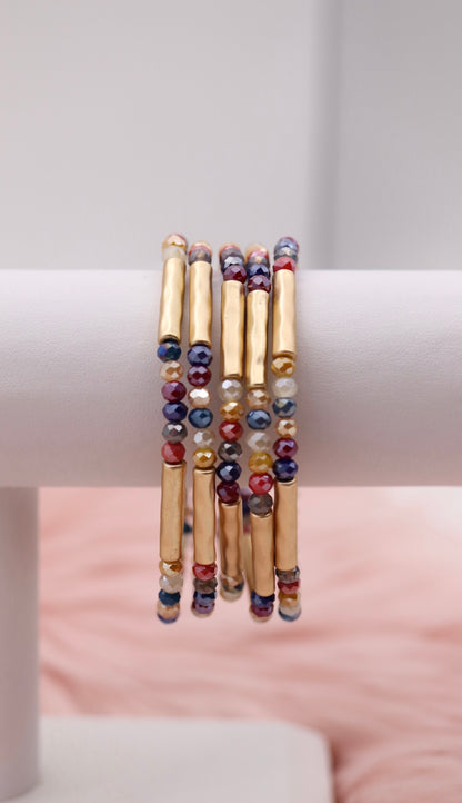 Matte Gold Bar Color Bead Bracelet Set