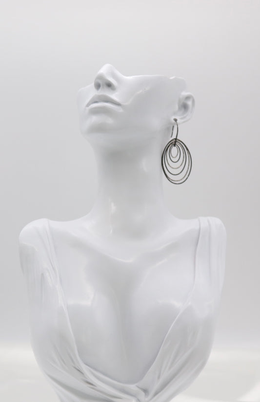 Italian Style Multi-Hoop Textured Silver Drop Earrings (Sterling Earrings)