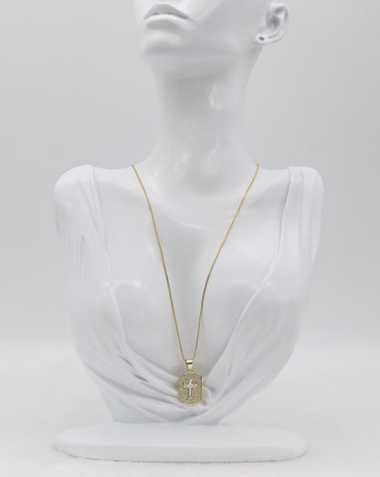 Gold Cross Pendant Necklace – Crystal Pavé Dog Tag Design