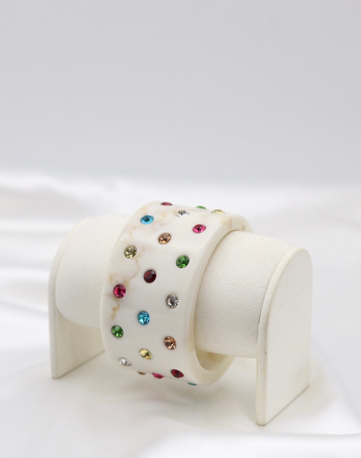 Ivory Marble Multicolor Crystal Acrylic Cuff Bracelet