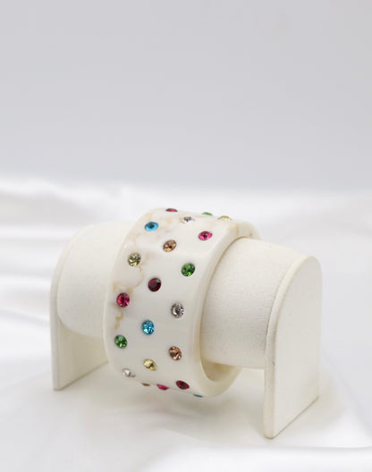 Ivory Marble Multicolor Crystal Acrylic Cuff Bracelet