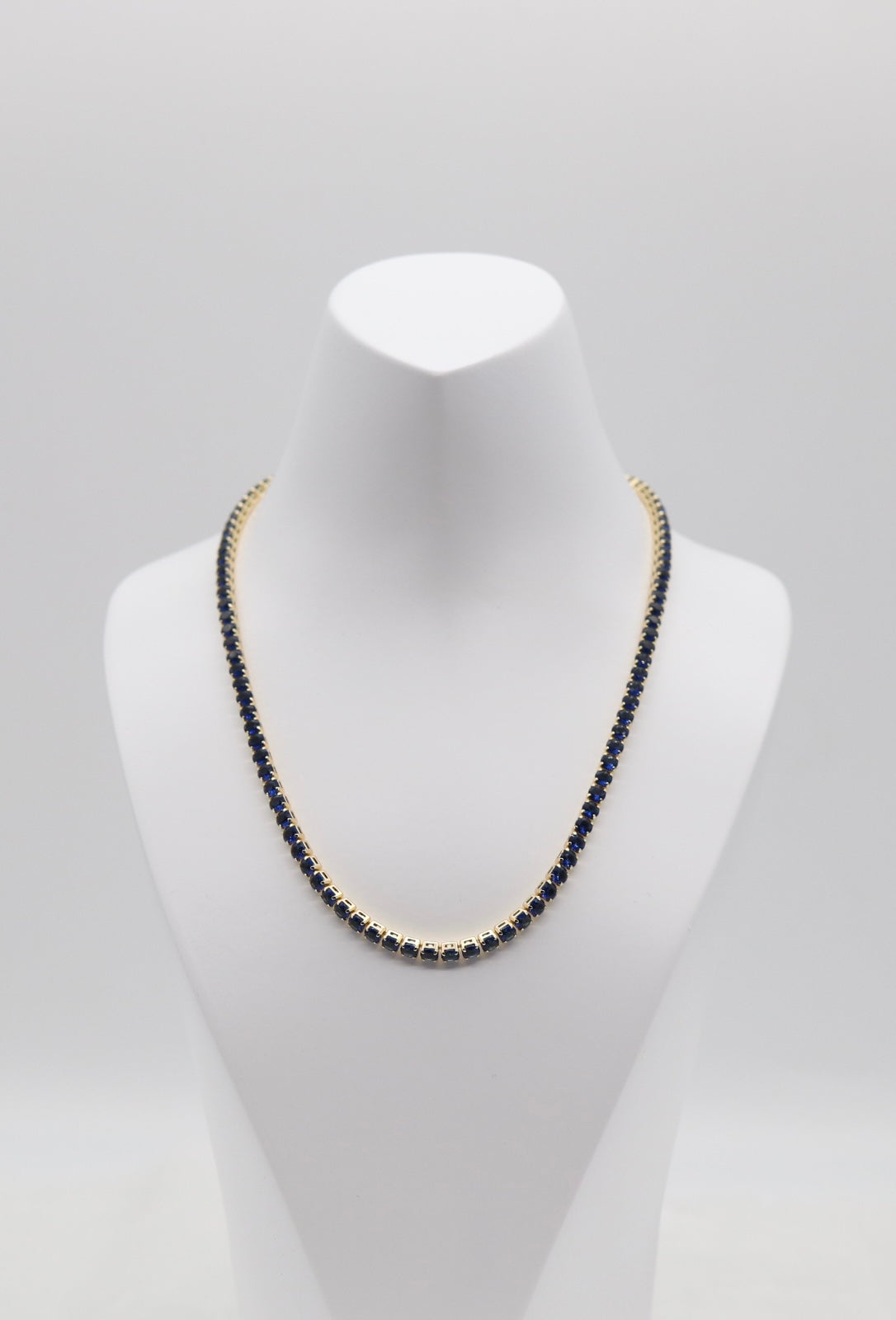 Sapphire Blue Tennis Necklace – Gold Tone Classic Elegance