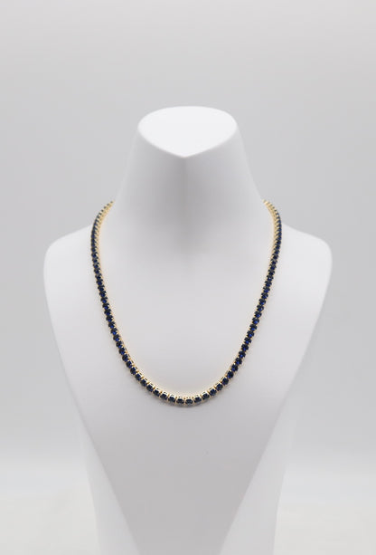 Sapphire Blue Tennis Necklace – Gold Tone Classic Elegance