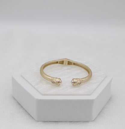Gold-Tone Cuff Bracelet with Pearl and Crystal Endcaps