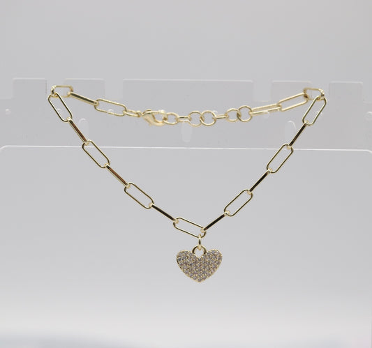 Dainty Gold Heart Paperclip Bracelet