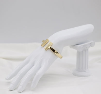 Gold T-Bar Open Cuff Bracelet