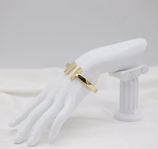 Gold T-Bar Open Cuff Bracelet