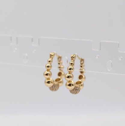 Golden Beaded Hoop Earrings with Pave Accent