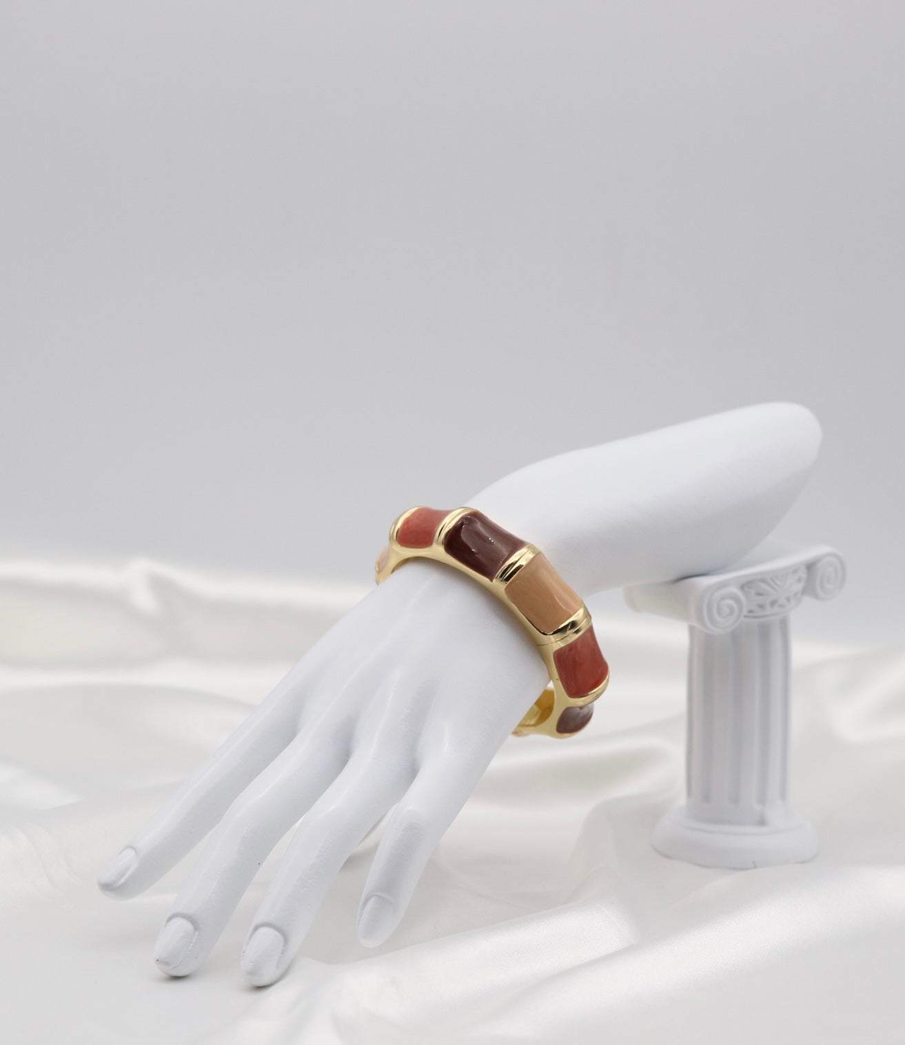 Gold Blush & Wine Multi-Tone Enamel Hinged Bangle Bracelet