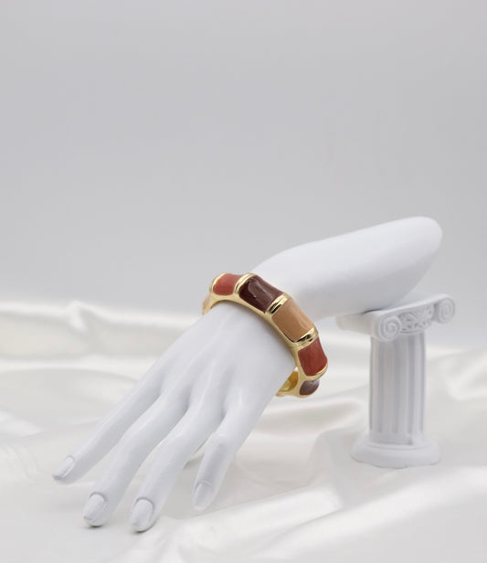 Gold Blush & Wine Multi-Tone Enamel Hinged Bangle Bracelet