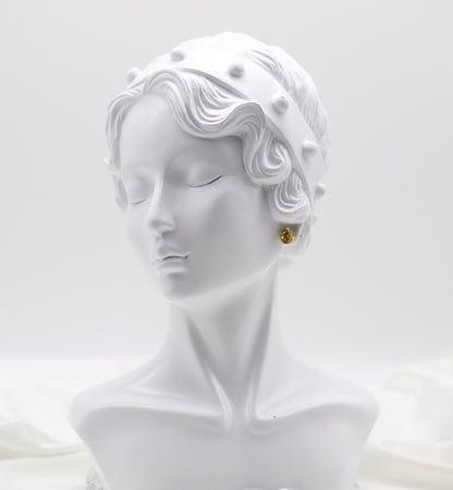 Golden Yellow Crystal Stud Earrings – Classic Round Solitaire Studs