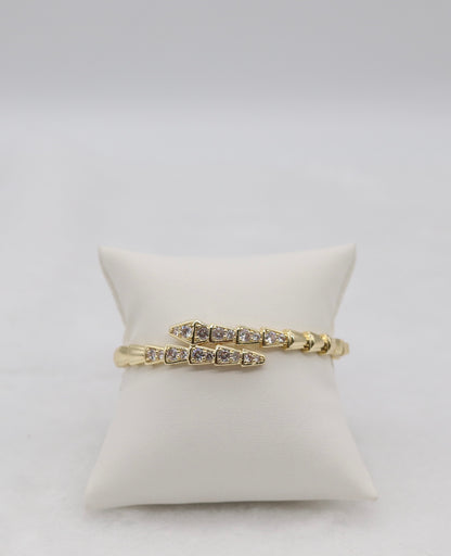Gold-Tone Geometric Wrap Bangle with CZ Accents