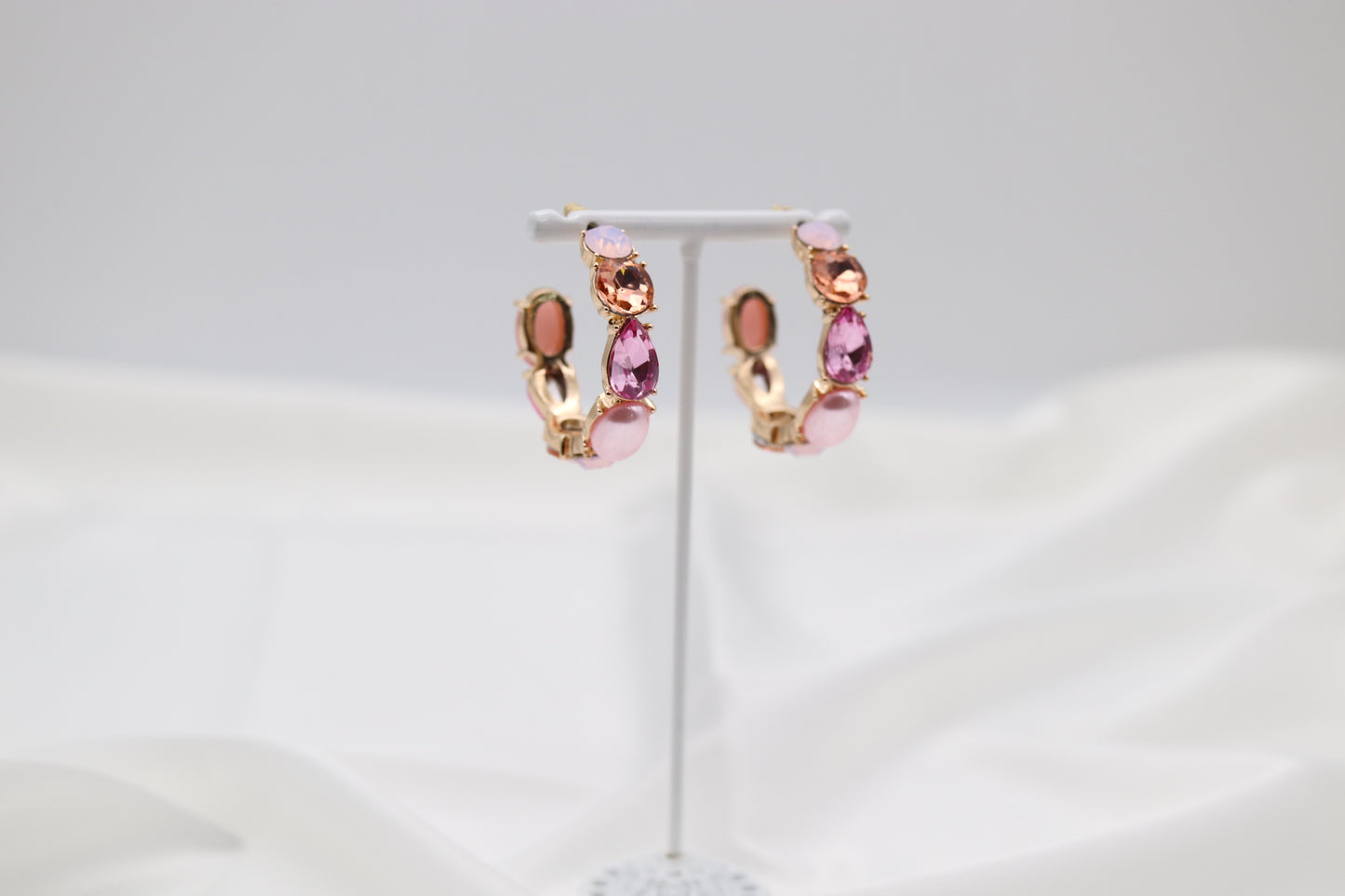 Pink Glass Stone Hoop Earring