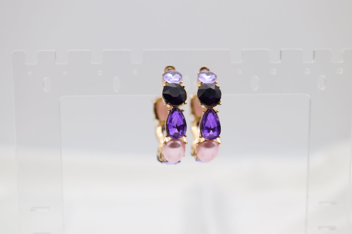 Lavender Glass Stone Hoop Earring