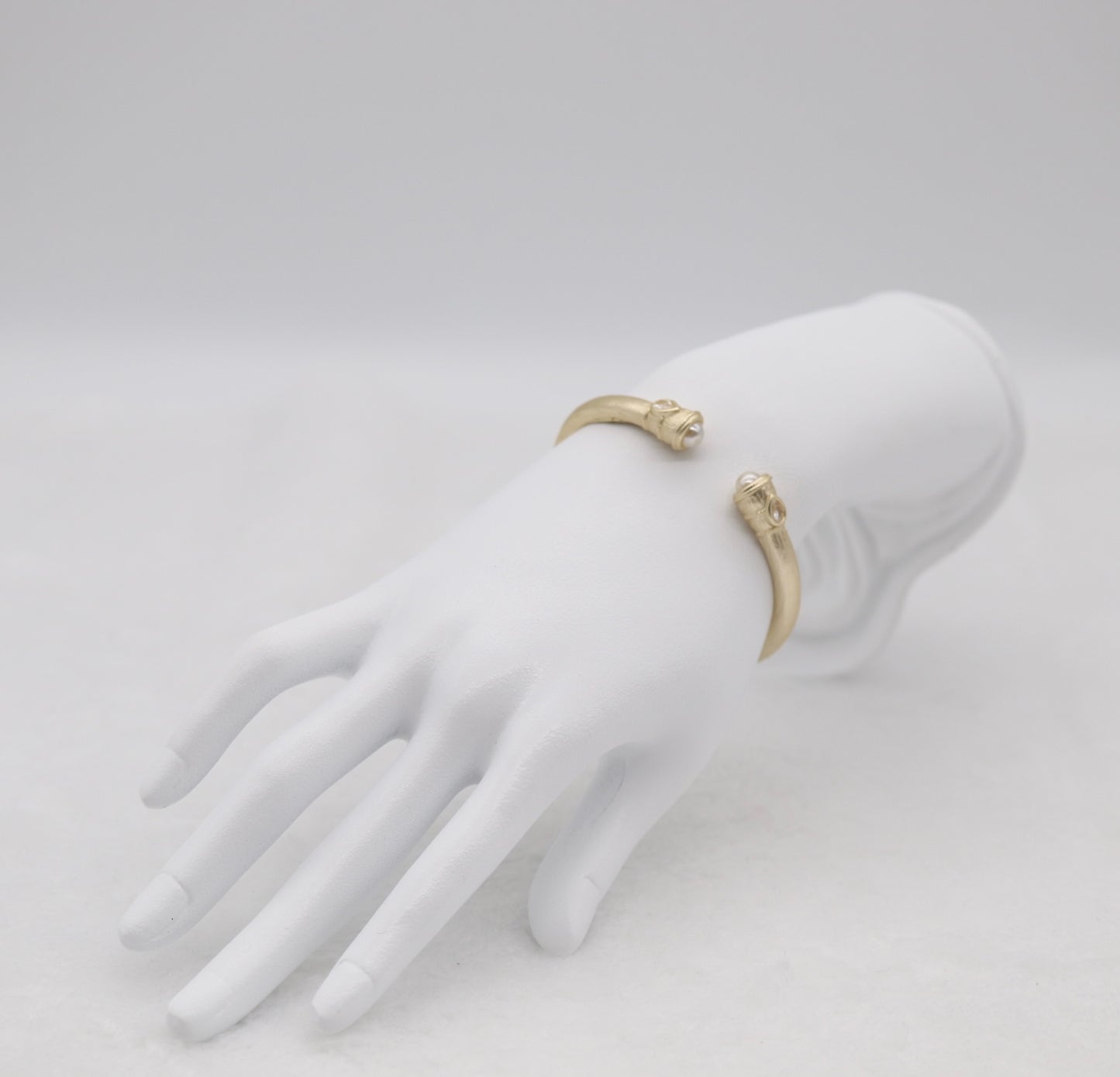 Gold-Tone Cuff Bracelet with Pearl and Crystal Endcaps