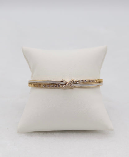 Gold-Tone Cuff Bracelet with Crystal Pavé Bow