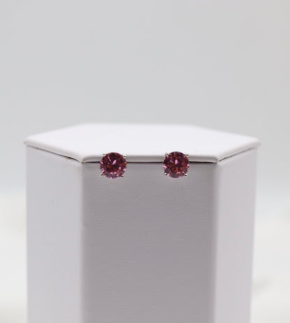 Blush Pink Crystal Stud Earrings – Classic Round Solitaire Studs