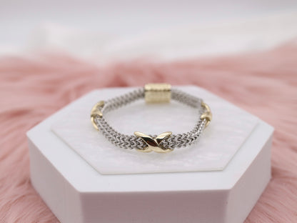 Silver Foxtail Bracelet With Gold X Stations