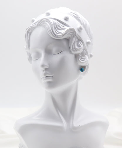 Teal Blue Crystal Stud Earrings – Small Round Solitaire Studs