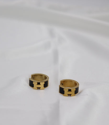 Black Enamel Gold Huggie Hoop Earrings – Sleek Modern Mini Hoops