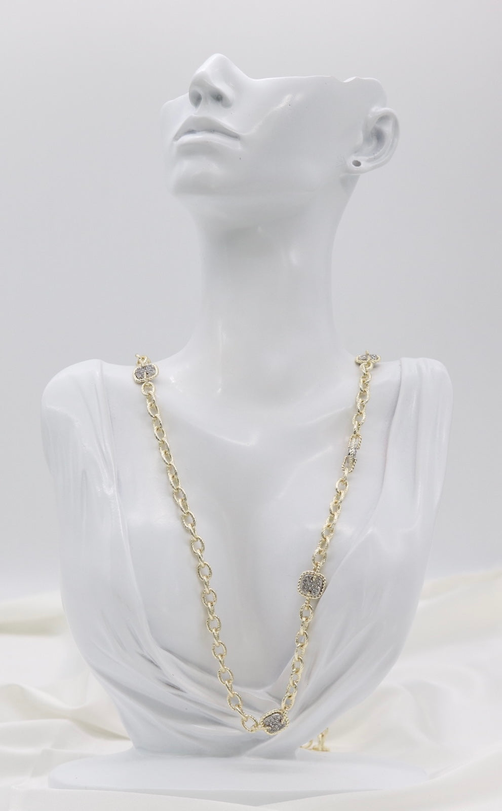 Gold Crystal Cushion Station Necklace