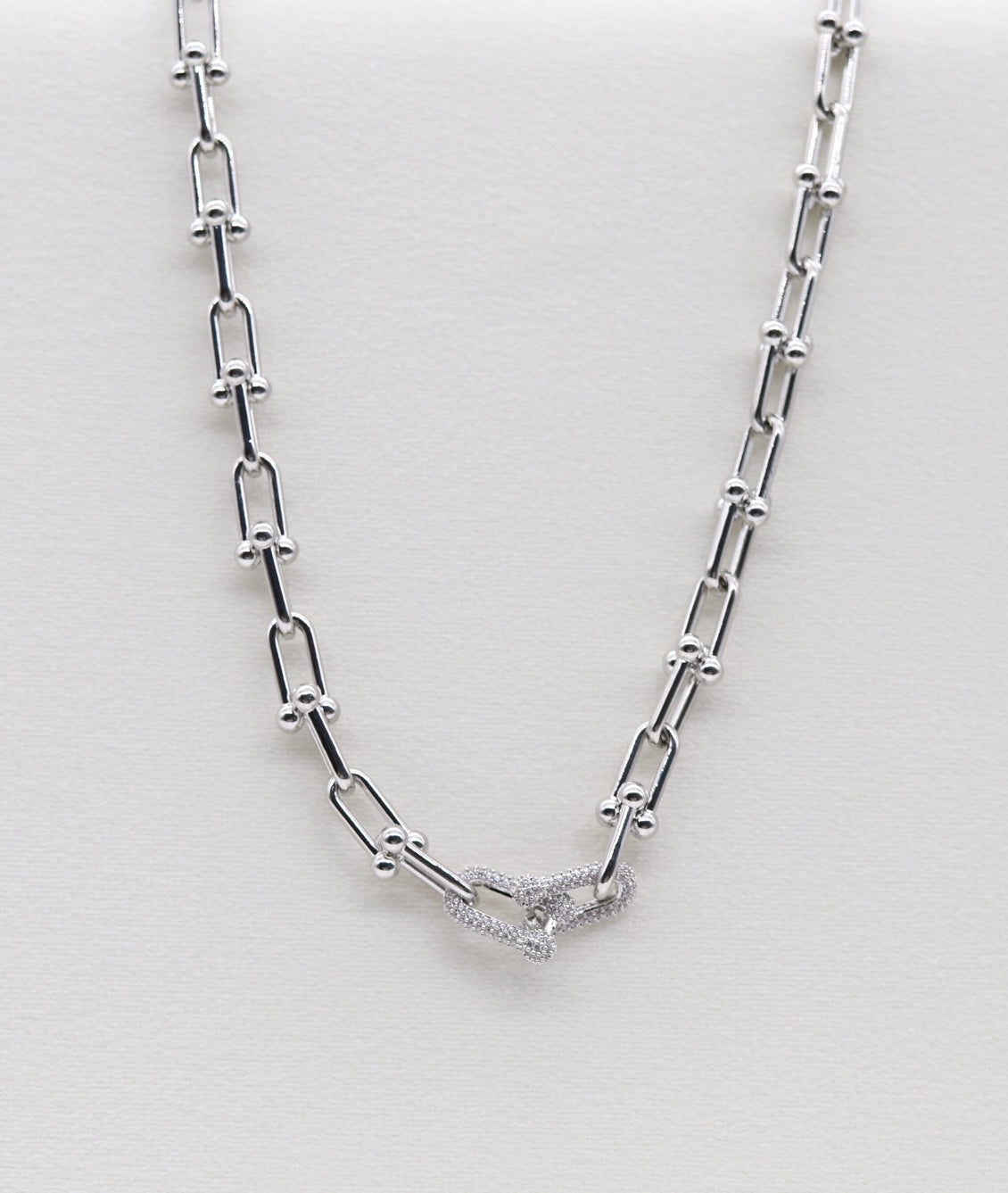 Silver Pavé Link Chain Necklace